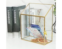 Homtone Trouwkaart glazen doos, handgemaakt messing goud geometrisch terrarium met sleuf en slot, doorzichtige - ShopVlot