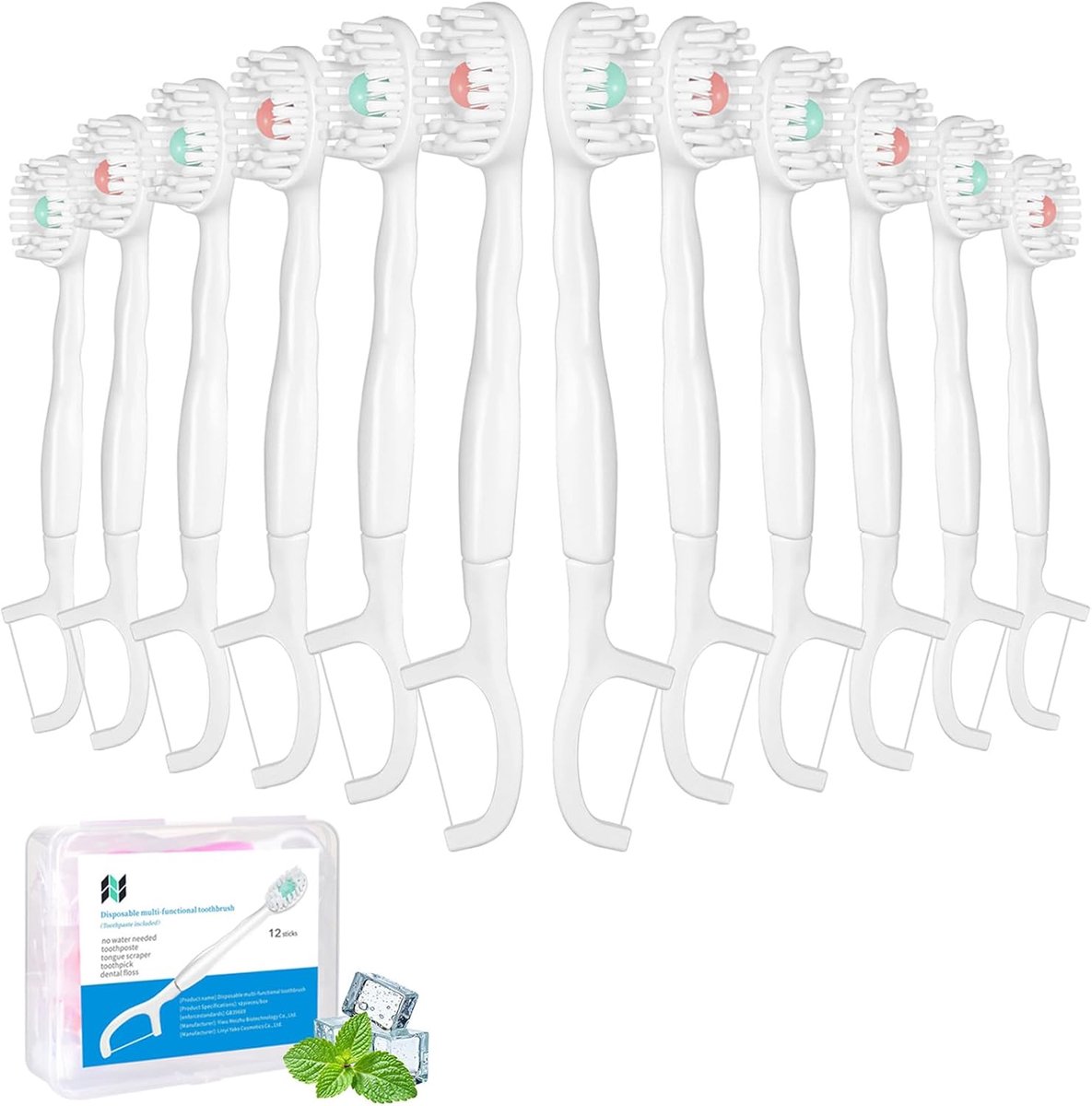 Wegwerptandenborstels met tandpasta, 5-in-1 mini-tandenborstel met tandzijde, tongschraper, tandenstokers voor - ShopVlot