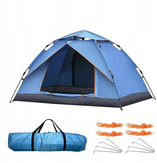 Kampeertent - Automatische Tent - 3-4 Persoons Tent - Campingtent - 200x200x130 cm - UV-Bescherming & Vochtisolatie - Snel Opzetten - Dubbele Deuren & Ventilatie - met Gaas - Muggenvrij - Voor Park & Strand & Tuin — afbeelding 4