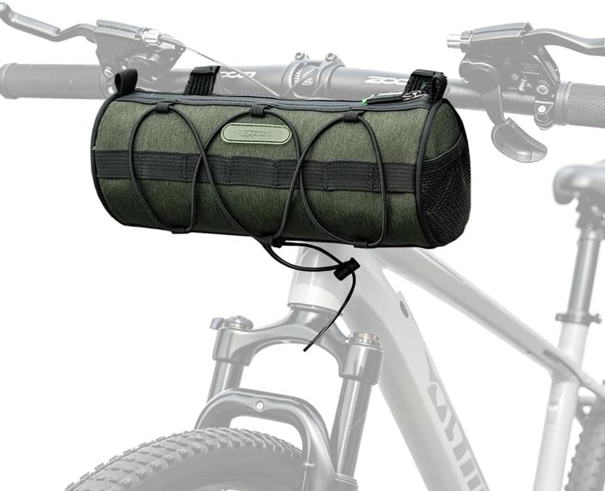 KZQ Stuurtas fiets - Waterdichte top tube tas met schouderriem, elastisch koord en zijvak - Voor racefiets, mountainbike, woon-werk en reizen - Zwart "