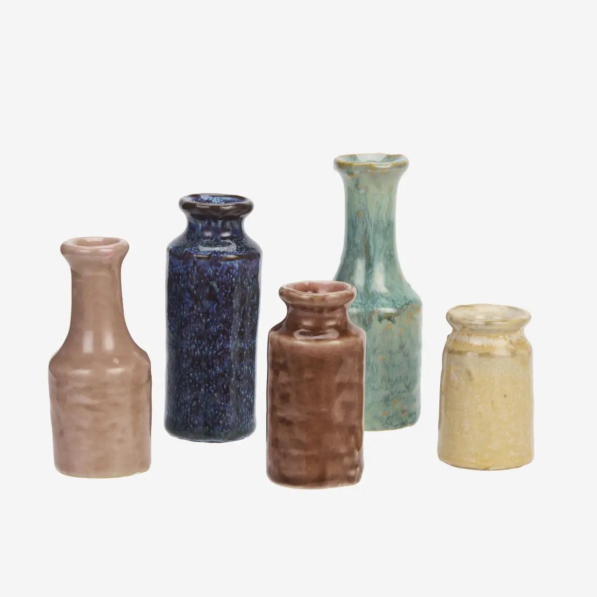 Madam Stoltz - Set van 5 Keramieken Mini Vaasjes - Handgemaakt
