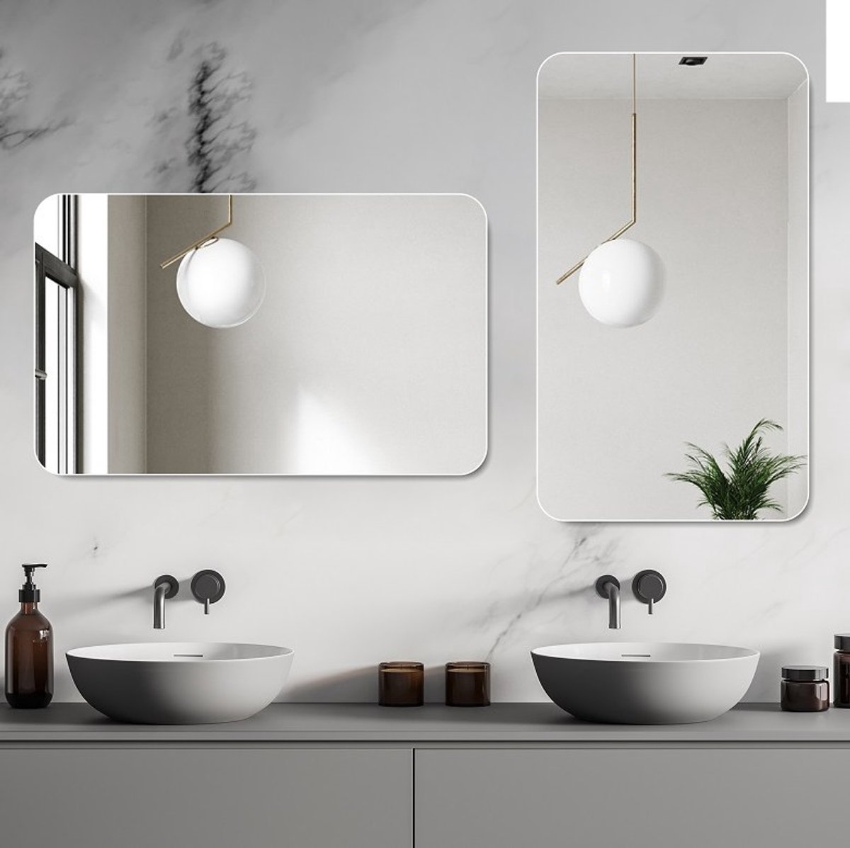 DESMIU Badkamerspiegel – Frameloos Met Ronde Hoeken – 90x70 Cm – Glas – Zilver – Moderne Wandspiegel Voor Badkamer En Wastafel
