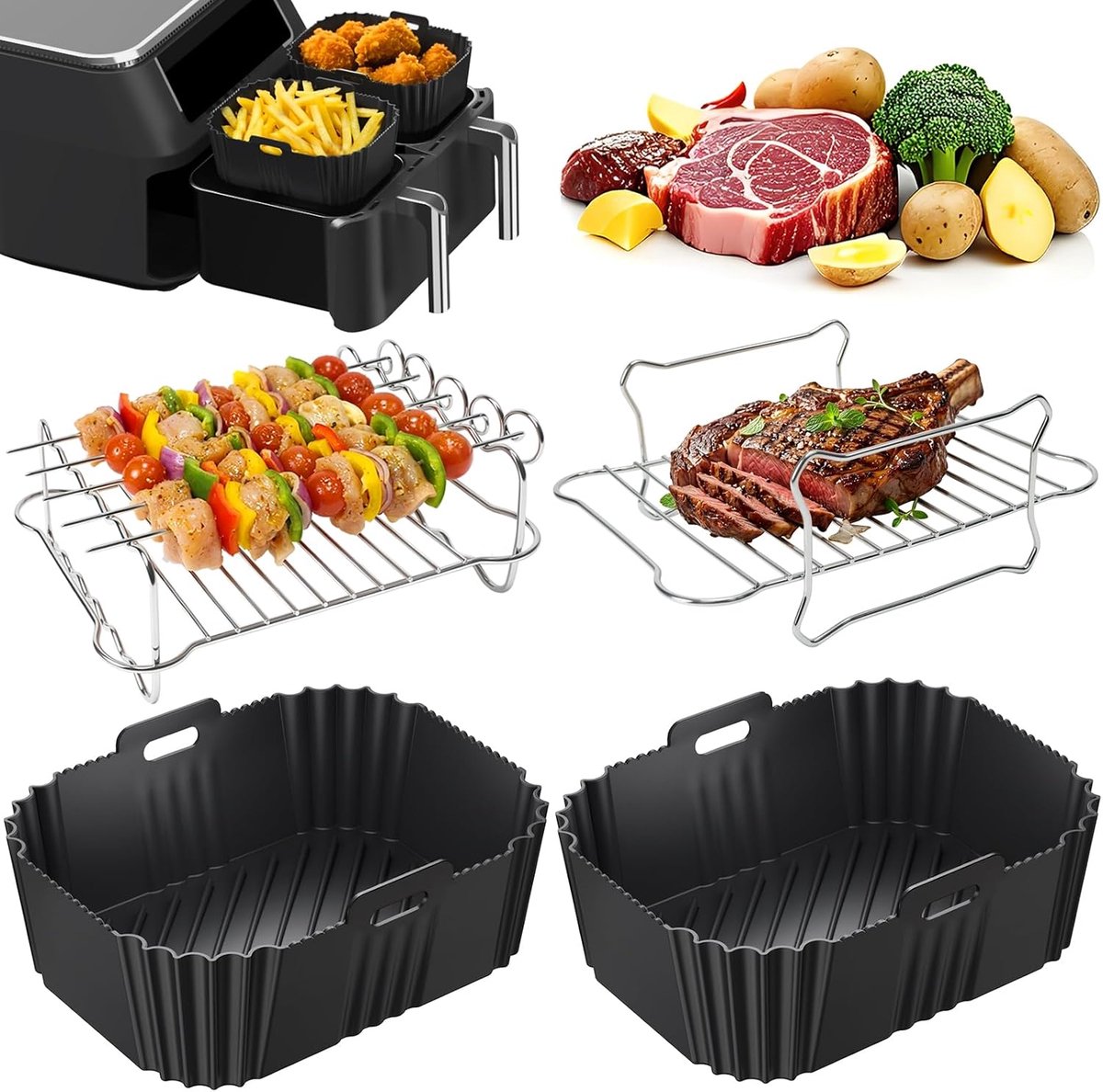 Airfryer Accessoires 4 Stuks voor Ninja AF300EU Dual Zone 7,6-9,5L
