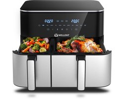 WELLENT Dubbele Airfryer - 4L+7L - 11 liter - 2 manden - Airfyer XXL - Touchscreen - 10 programma's - 2600W