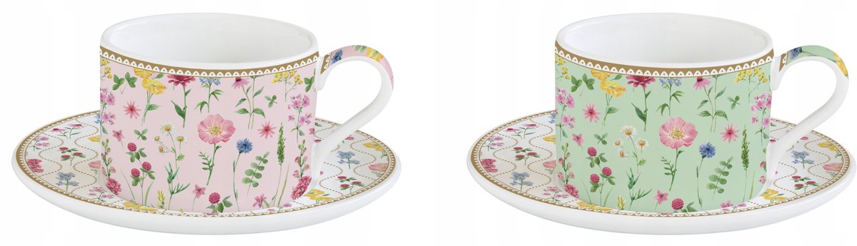 Porseleinen Kopjes Set voor 2, 240ml, bloemmotief, met schotels