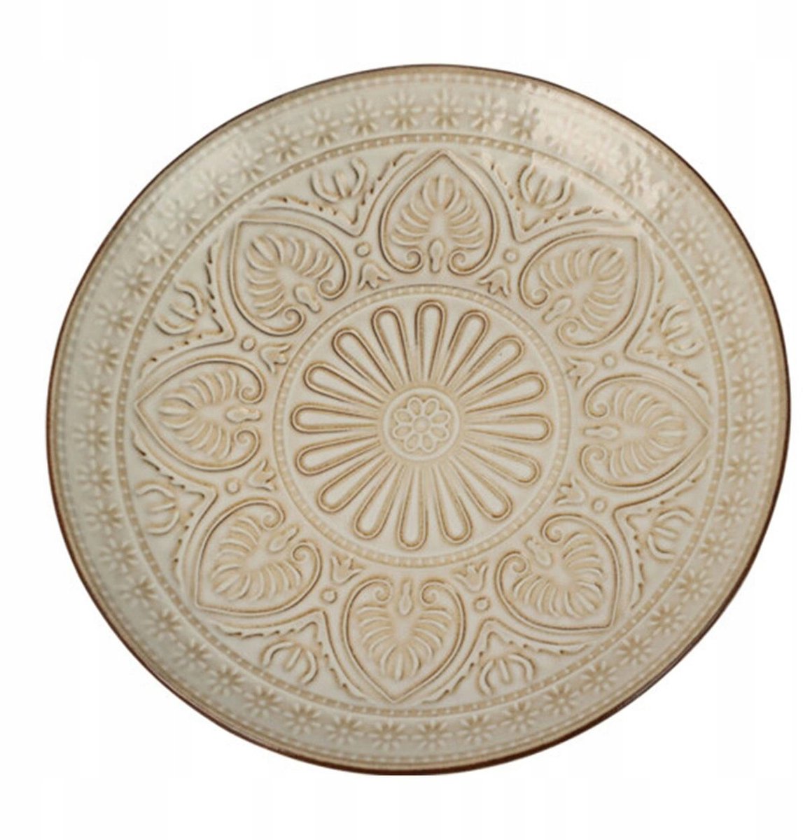 Beige Aardewerk Dinerbord met Bladmotief - 26.5 cm