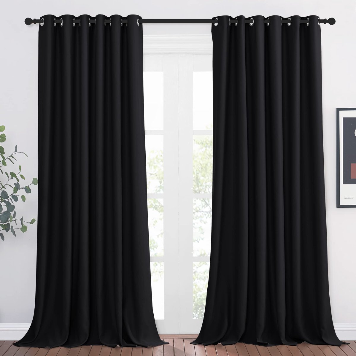 Famanu – Zwarte thermische gordijnen, set van 2 stuks, 200x245 cm, ideaal voor woonkamer en slaapkamer, met oogjes en stevig ontwerp