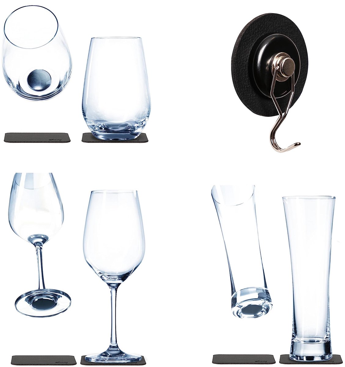 Famanu – Voordeelset met magnetische kristallen glazen en metalen nano-gel onderzetters, inclusief magneethaak, 14-delige set voor kampeeraccessoires