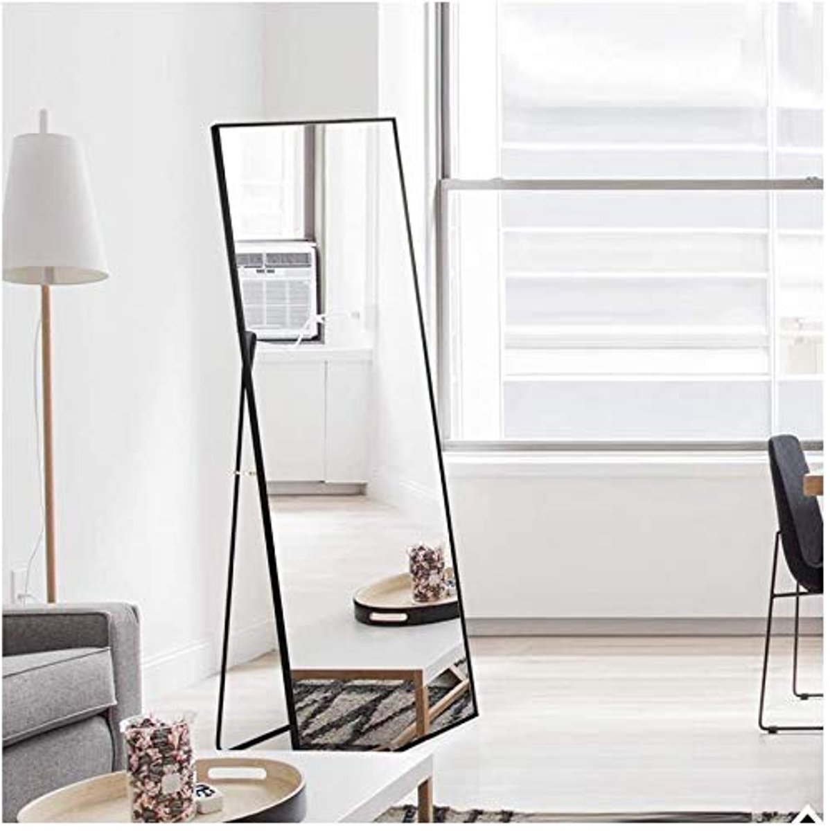 Famanu Enkele spiegel met frame, full-body spiegel van 150 x 40 cm, wandspiegel met HD helder glas Zwart