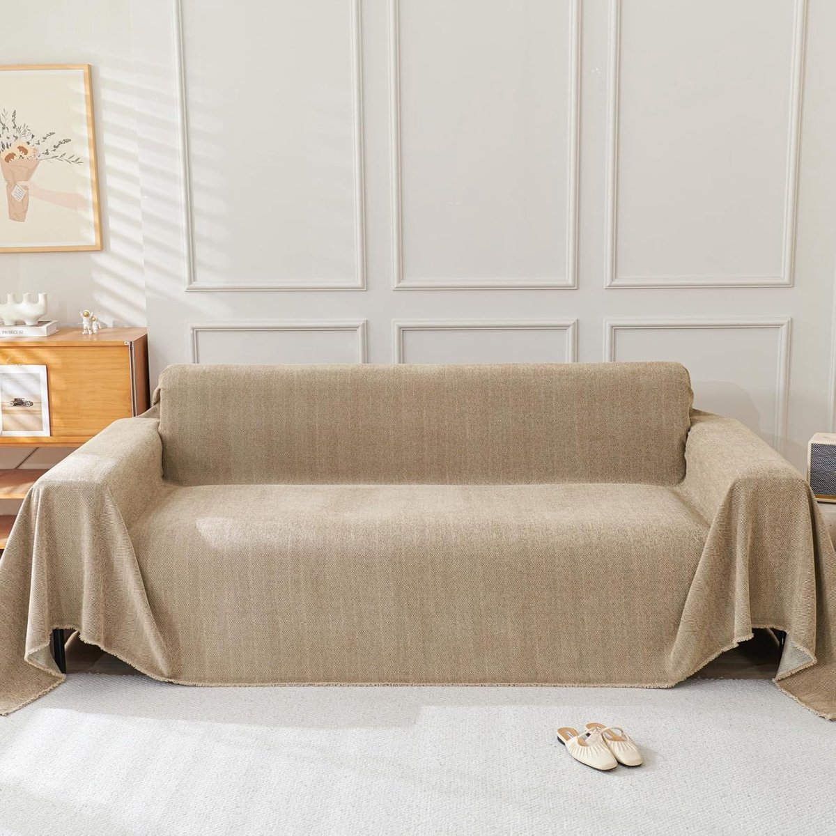 large chenille sofa throw 1-4 seater Camel 180x380cm - ShopVlot