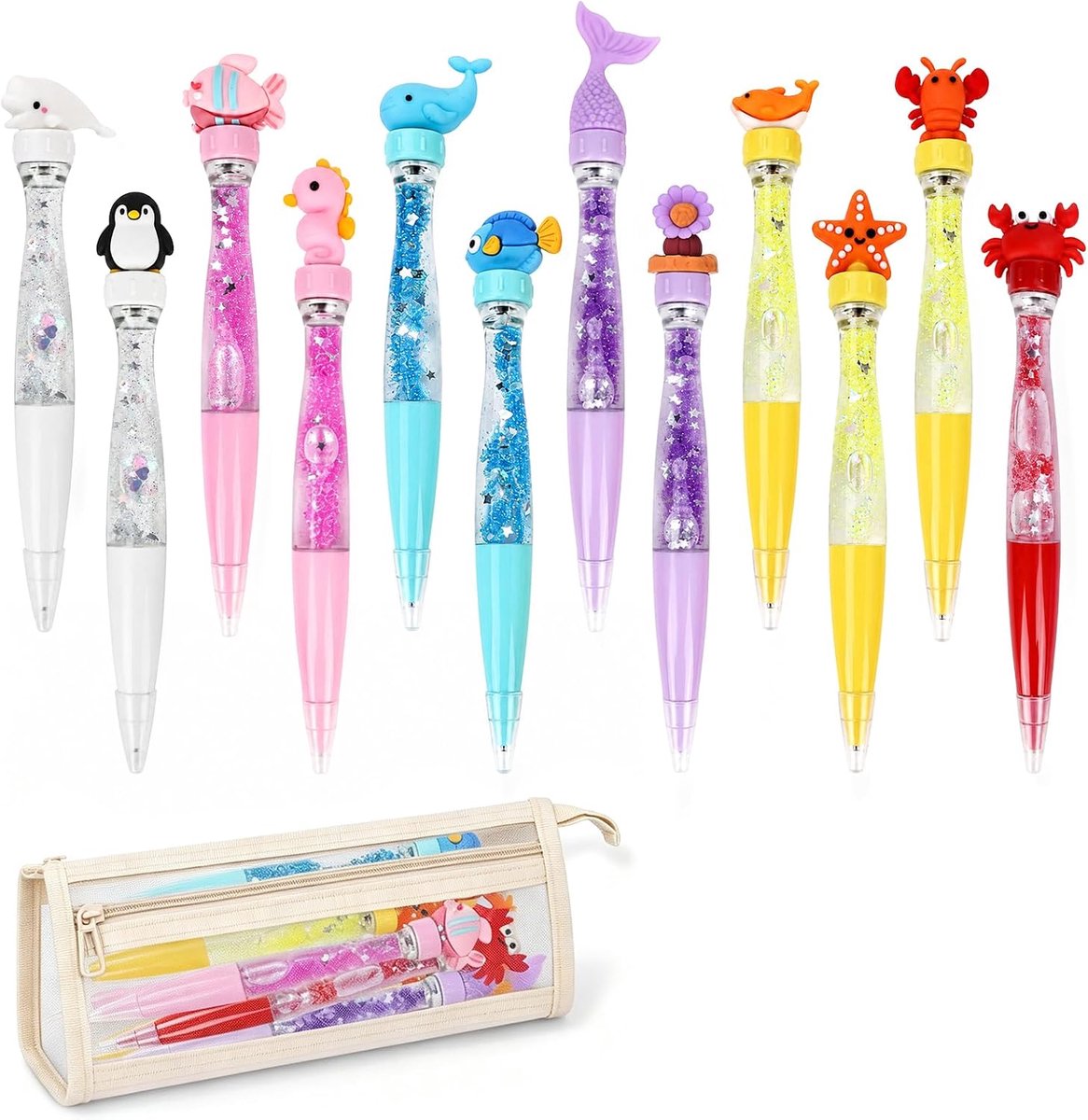 Set van 12 balpennen, coole fidget pen met etui - ShopVlot