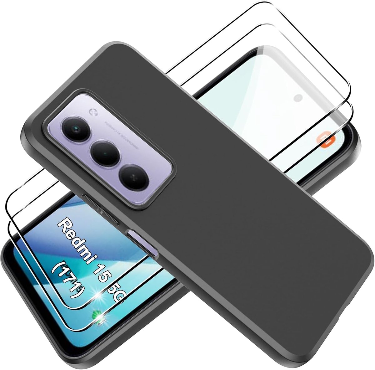 Tieeyivv Redmi 15 5G (171) Case with 2 Pieces Tempered Glass Screen Protector Screen Protector Soft Matte Phone Case - ShopVlot