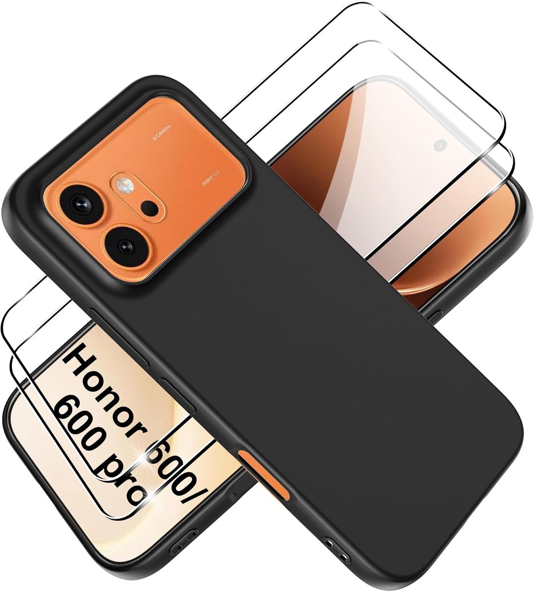 Tieeyivv Hoes voor Honor 600 Pro met 2 stuks voor pantserglas beschermfolie displaybeschermfolie, zachte matte - ShopVlot