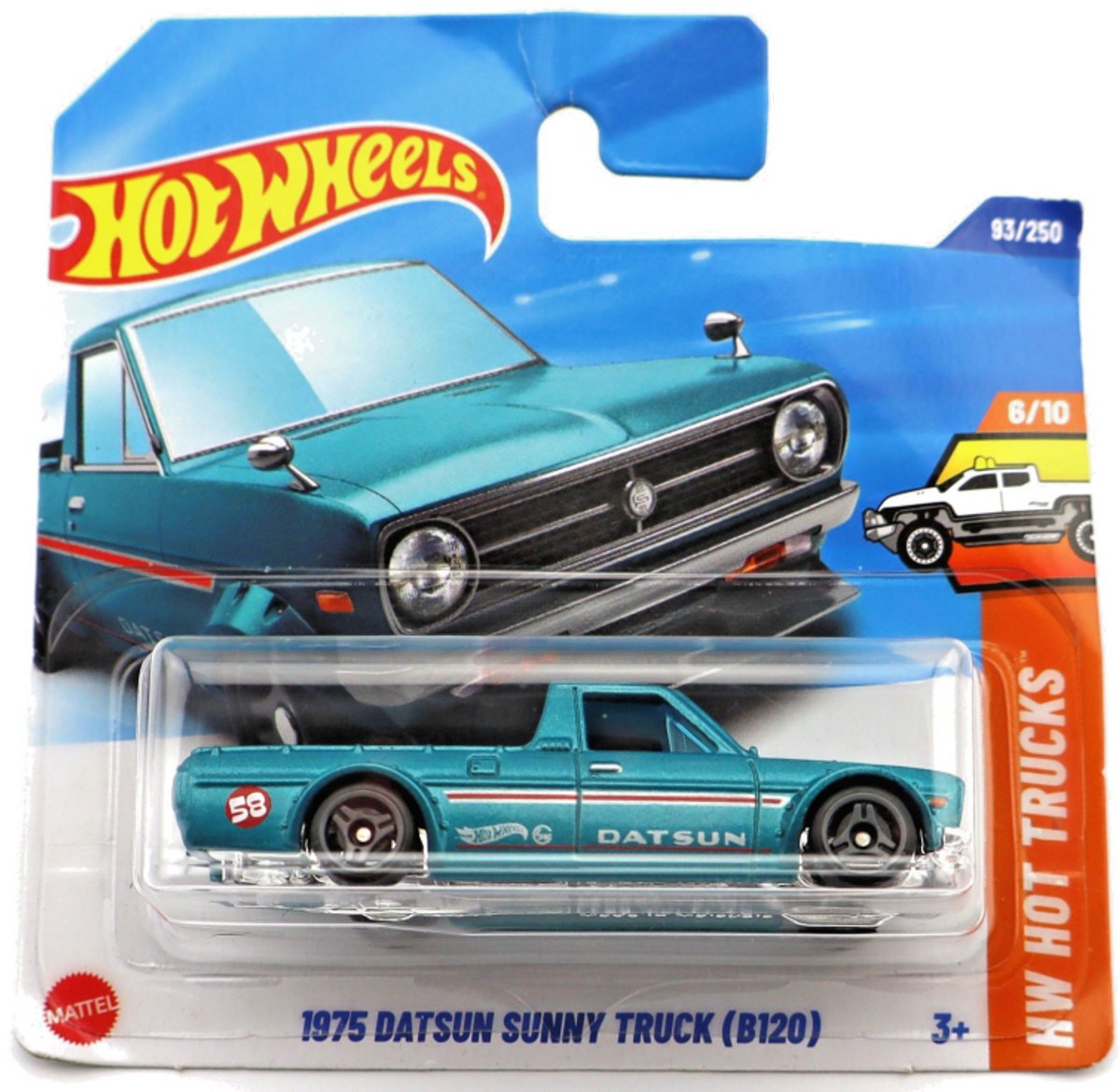 HOT WHEELS 1975 DATSUN SUNNY TRUCK 58 PICKUP TURQUOISE 93/250 (1:64) HW HOT TRUCKS SHORT CARD
