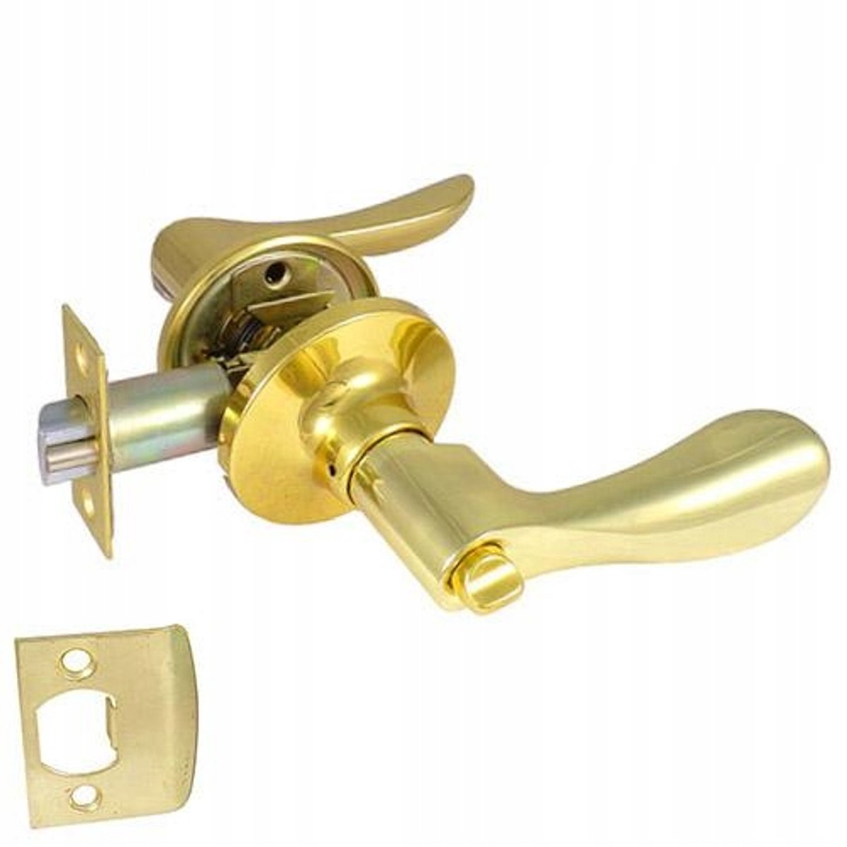 Deurklink met slot voor badkamer/WC, messing, links, 35-45mm deurdikte