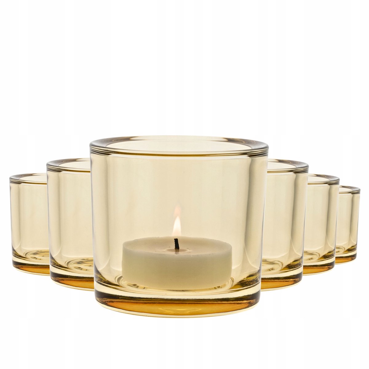 Set van 6 Gele Glazen Theelichthouders - 8 cm Hoog
