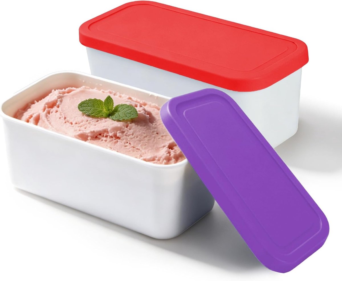 Ijsemmer set van 2 - 2 L rechthoekig - silicone deksel - ideaal voor zelfgemaakt ijs - ShopVlot