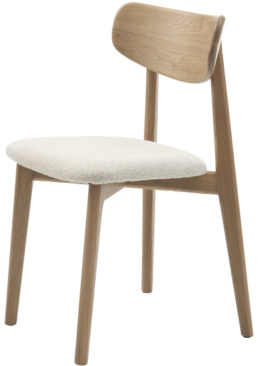 Eetkamerstoel Wit Bouclé - Naturel Eiken - 50x46x81cm - Elim - Giga Living - Set van 2