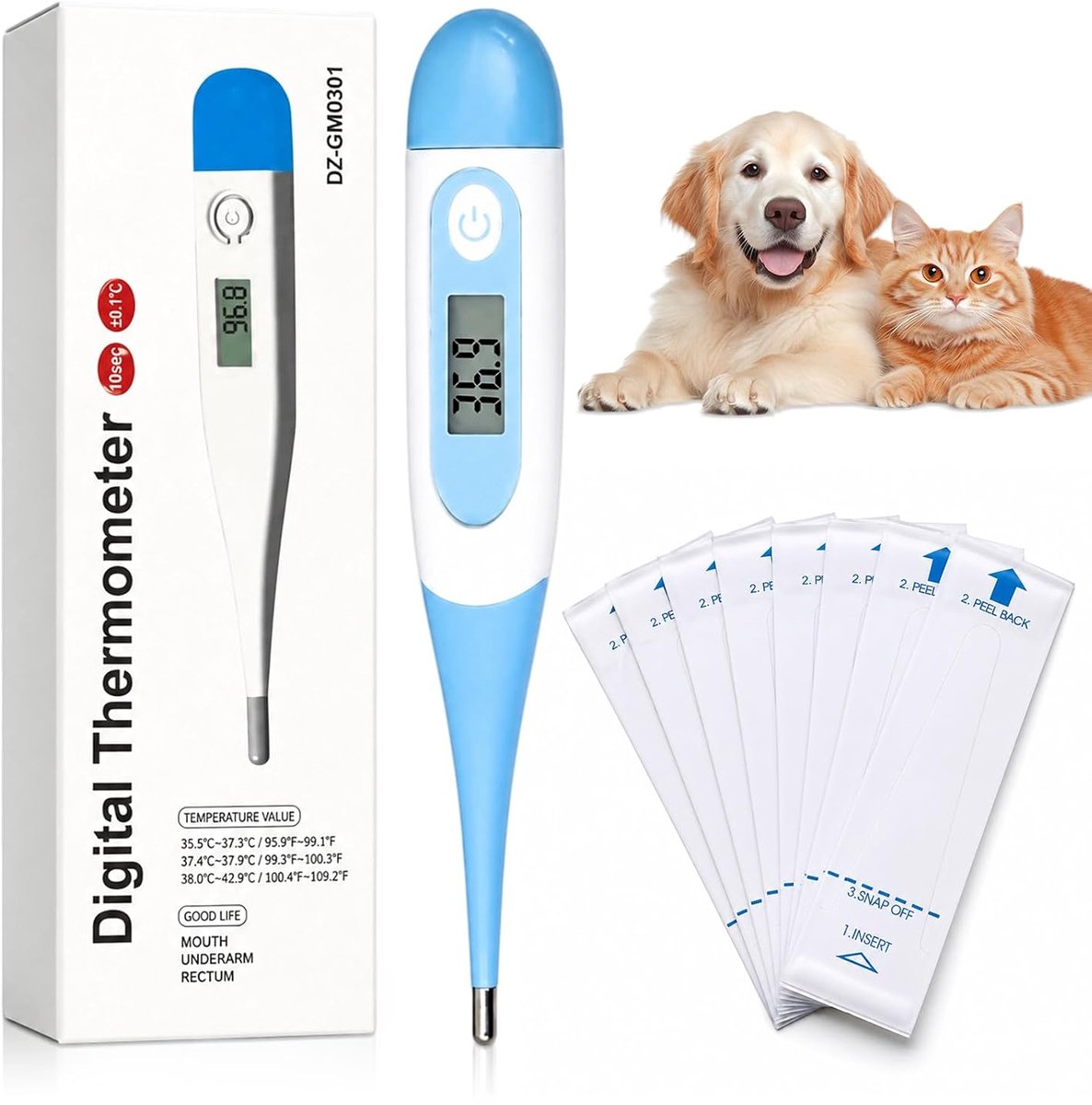 Thermometer voor huisdieren - flexibele temperatuursonde - snel aflezen - hygiënische metingen - ShopVlot