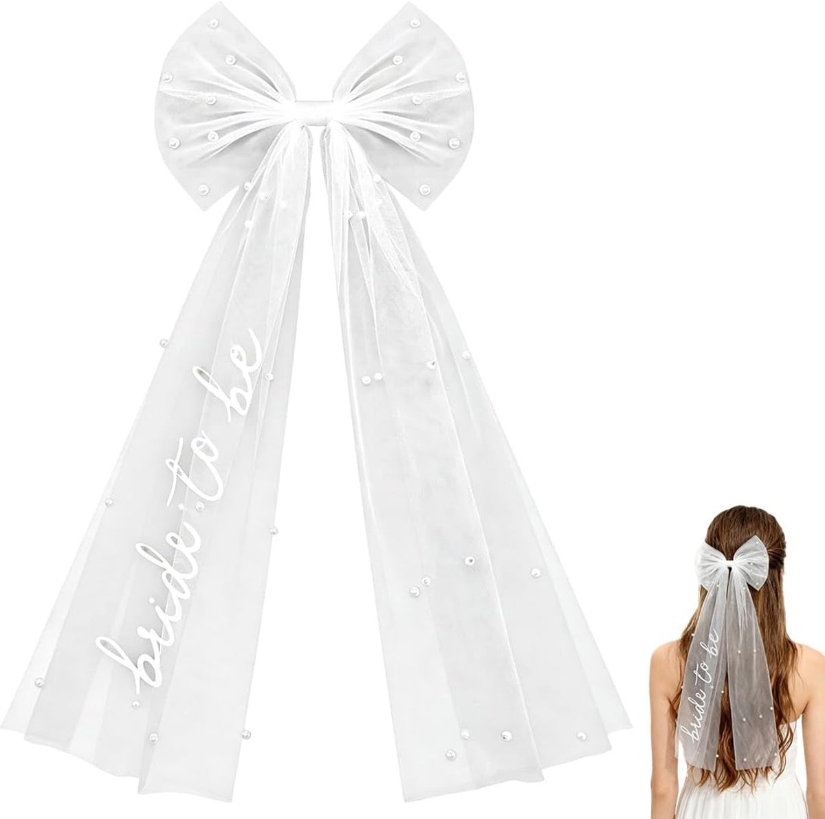 Bruidsluifel met Strik en Parel - Witte Kleur - Haarclip voor Bruid - Perfect voor Hennafeest - ShopVlot