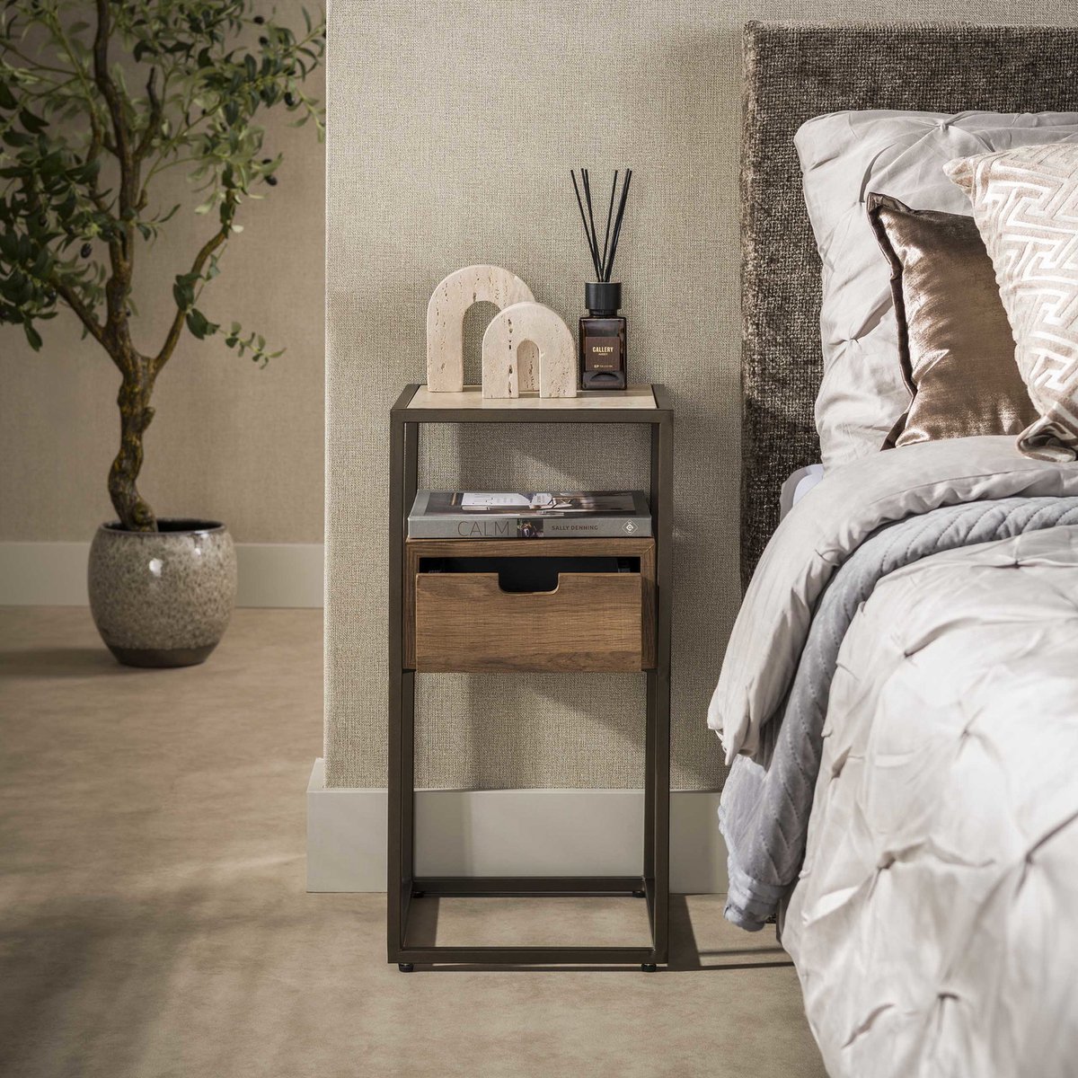Giga Living Nachtkastje Cassetto Xs - Travertin Keramiek - 65x35x30cm
