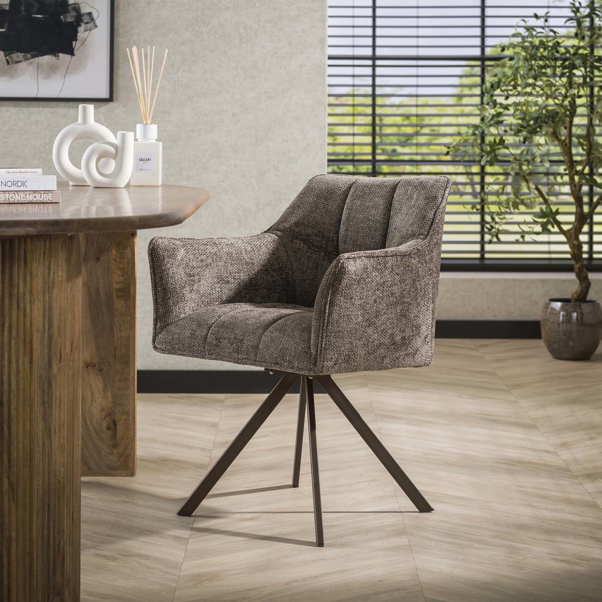 Giga Living Eetkamerstoel Raster - Taupe/Bruin - Draaibaar - Set van 2