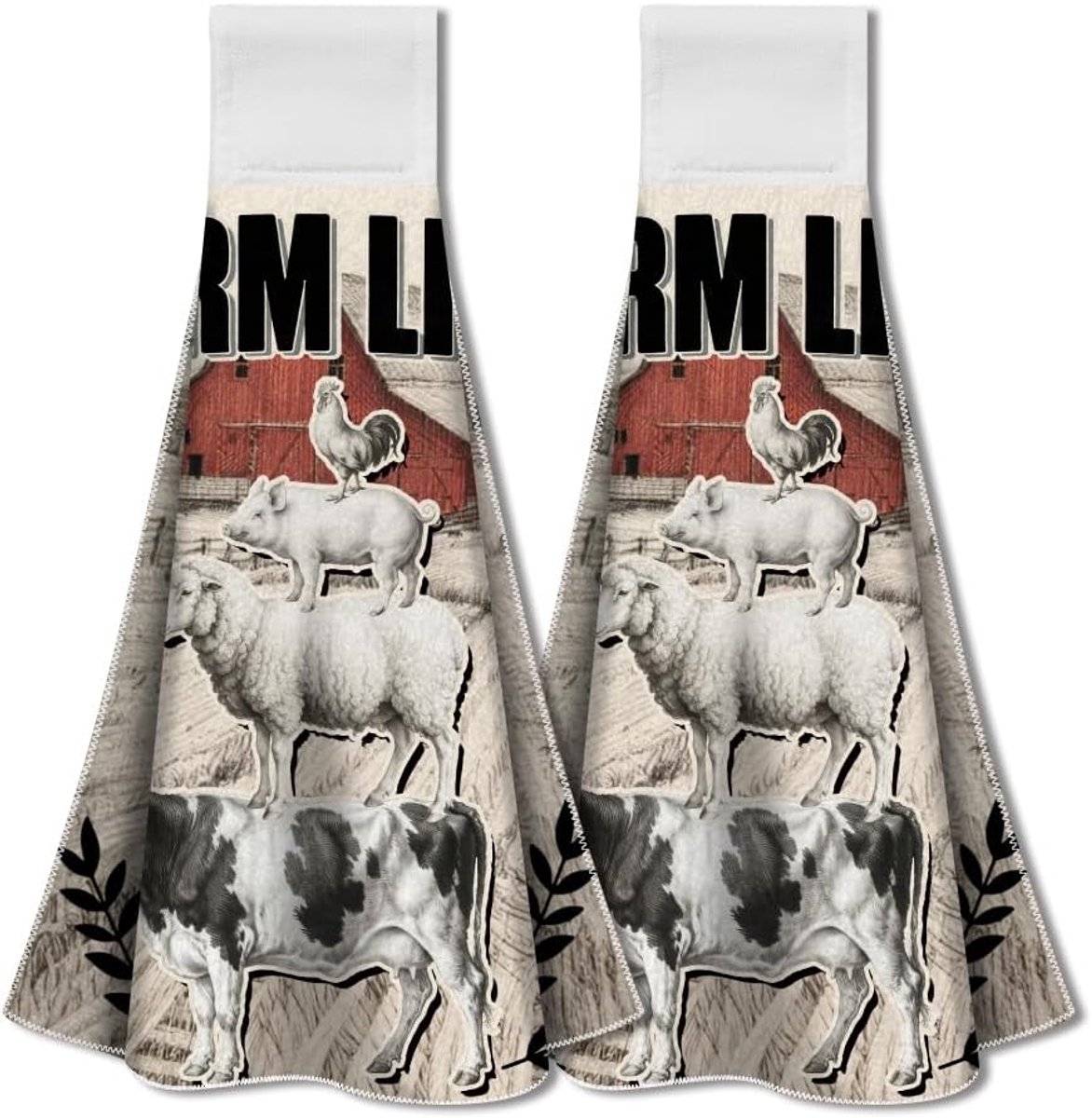 Keukenhanddoeken boerderij dieren 30x30 - microvezel - charmant design - perfect voor landelijke stijl - ShopVlot