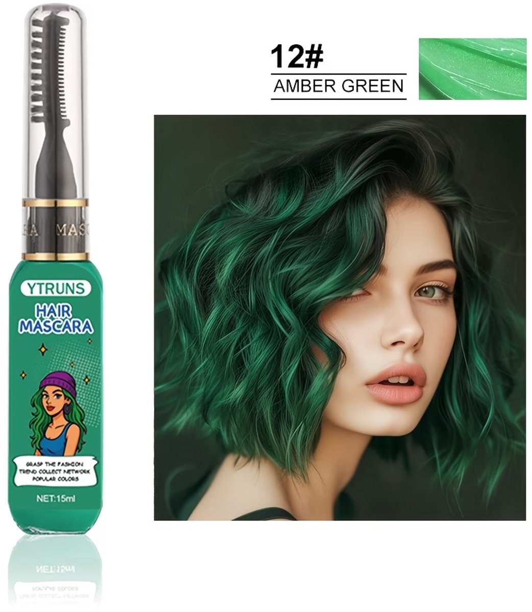 Tijdelijke Haarmascara 12 Amber Green – Uitwasbare Haarkleur voor Highlights & Styling