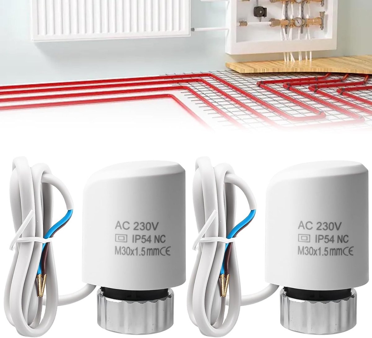 Set van 2 Thermische Aansturingen voor Vloerverwarming 230V M30 x 1,5 NC