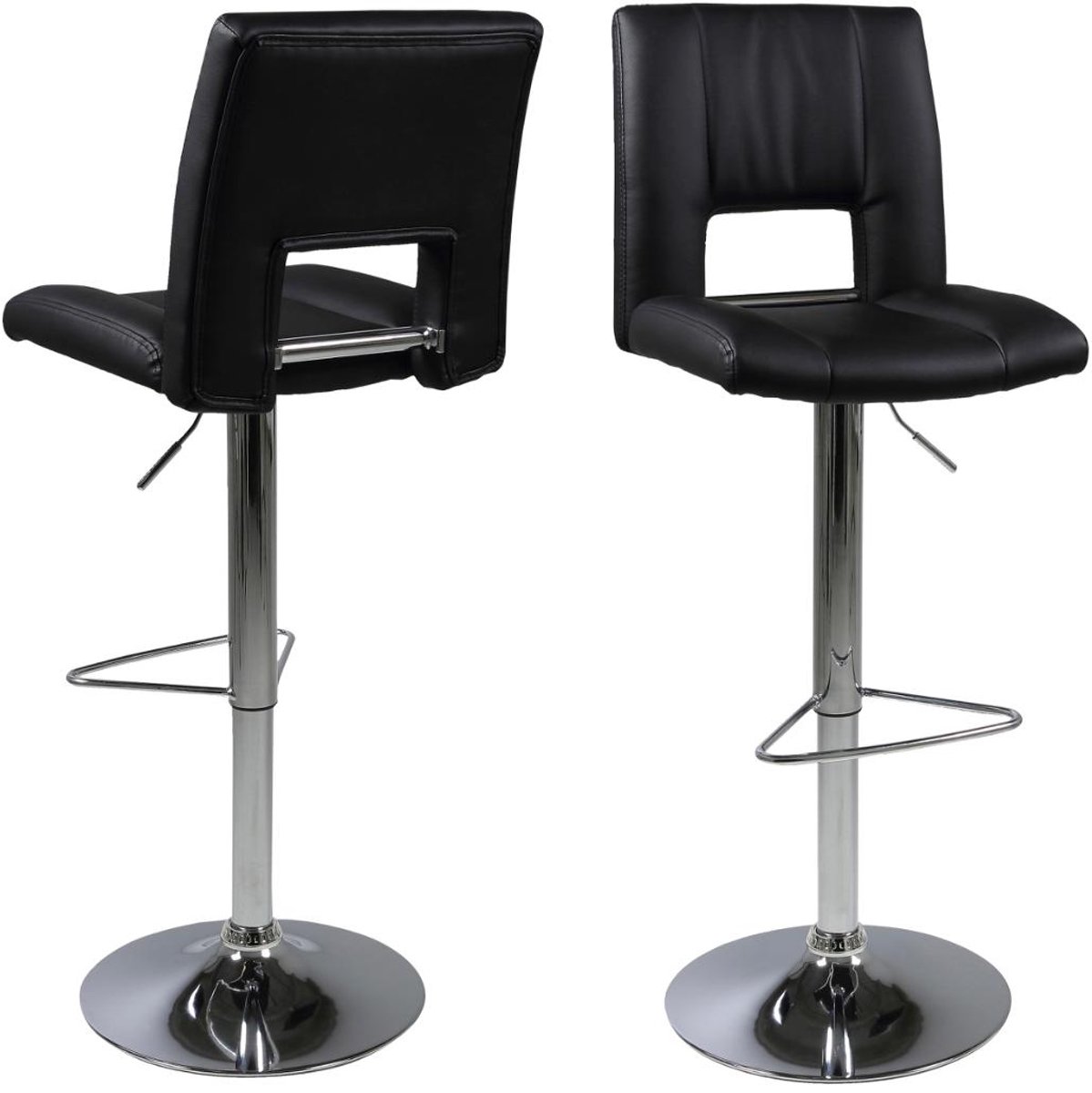Giga Living Barkruk Wistad - Zwart/Zilver PU Leer - Zithoogte 83cm - Set van 2