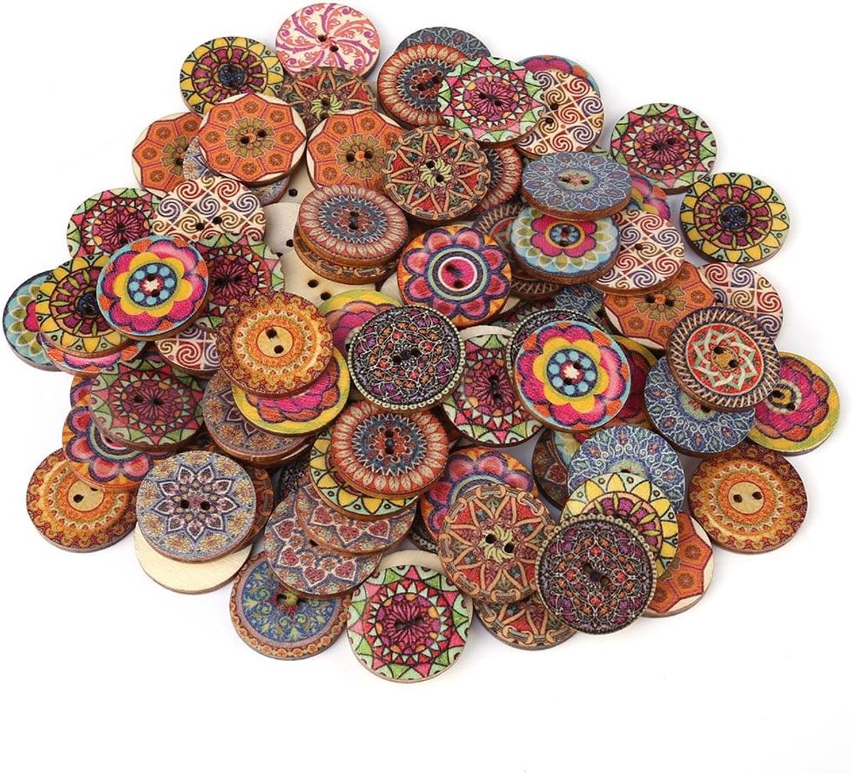 Houten knopen 25 mm - ronde vorm - gemengde bloemenknopen - ideaal voor naaien en creatief knutselen - ShopVlot