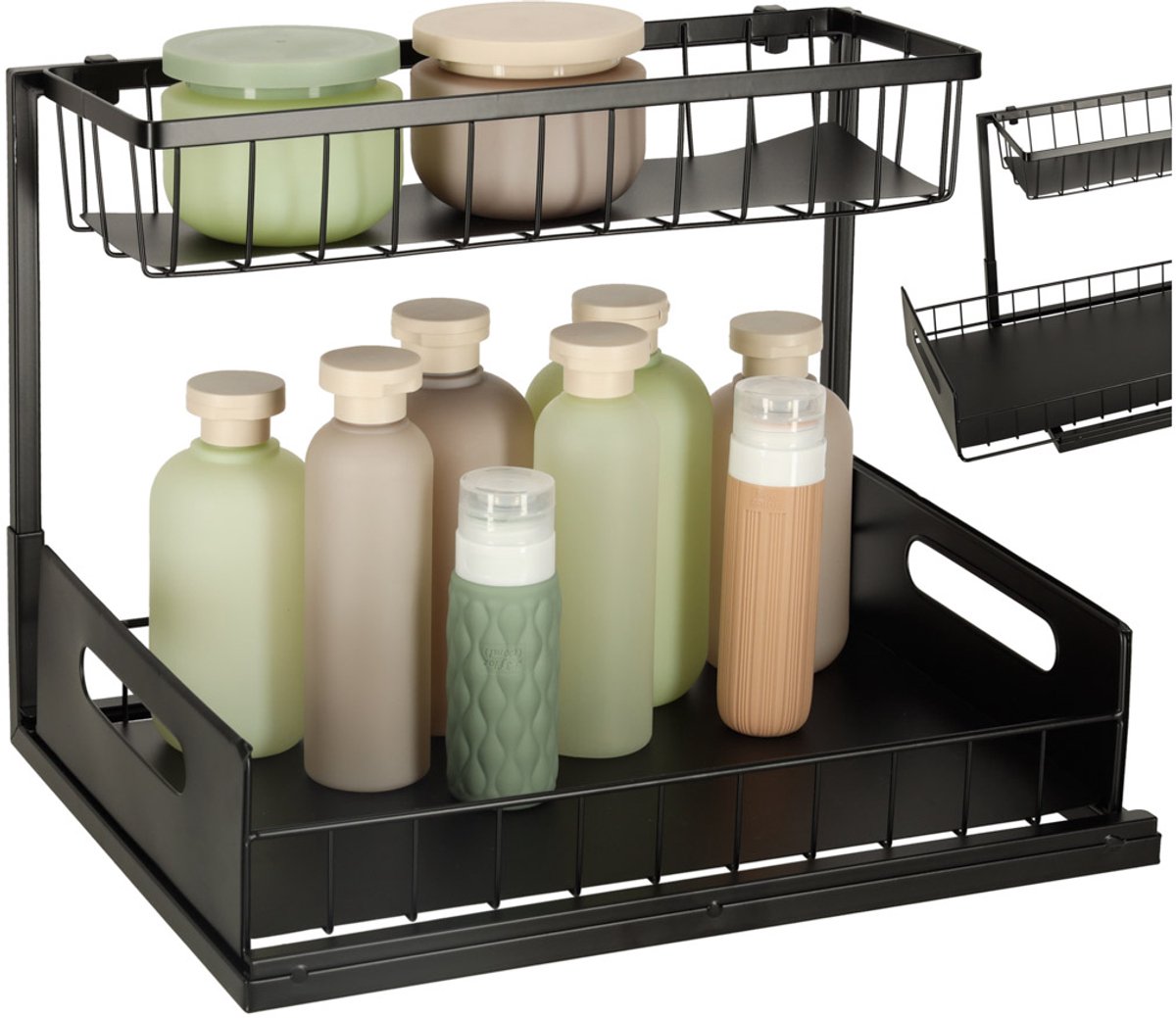 Kast Organizer voor keuken en badkamer - 2 niveaus - Uitschuifbaar - Zwart
