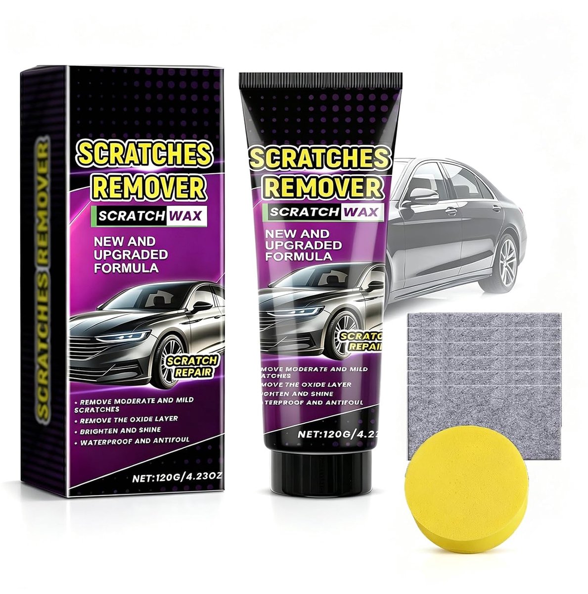Auto Krassen Reparatie Kit met Nano Doek, Auto Krassen Verwijderaar en Polijstmiddel,120g Pasta + 6 Doeken, Snelle - ShopVlot