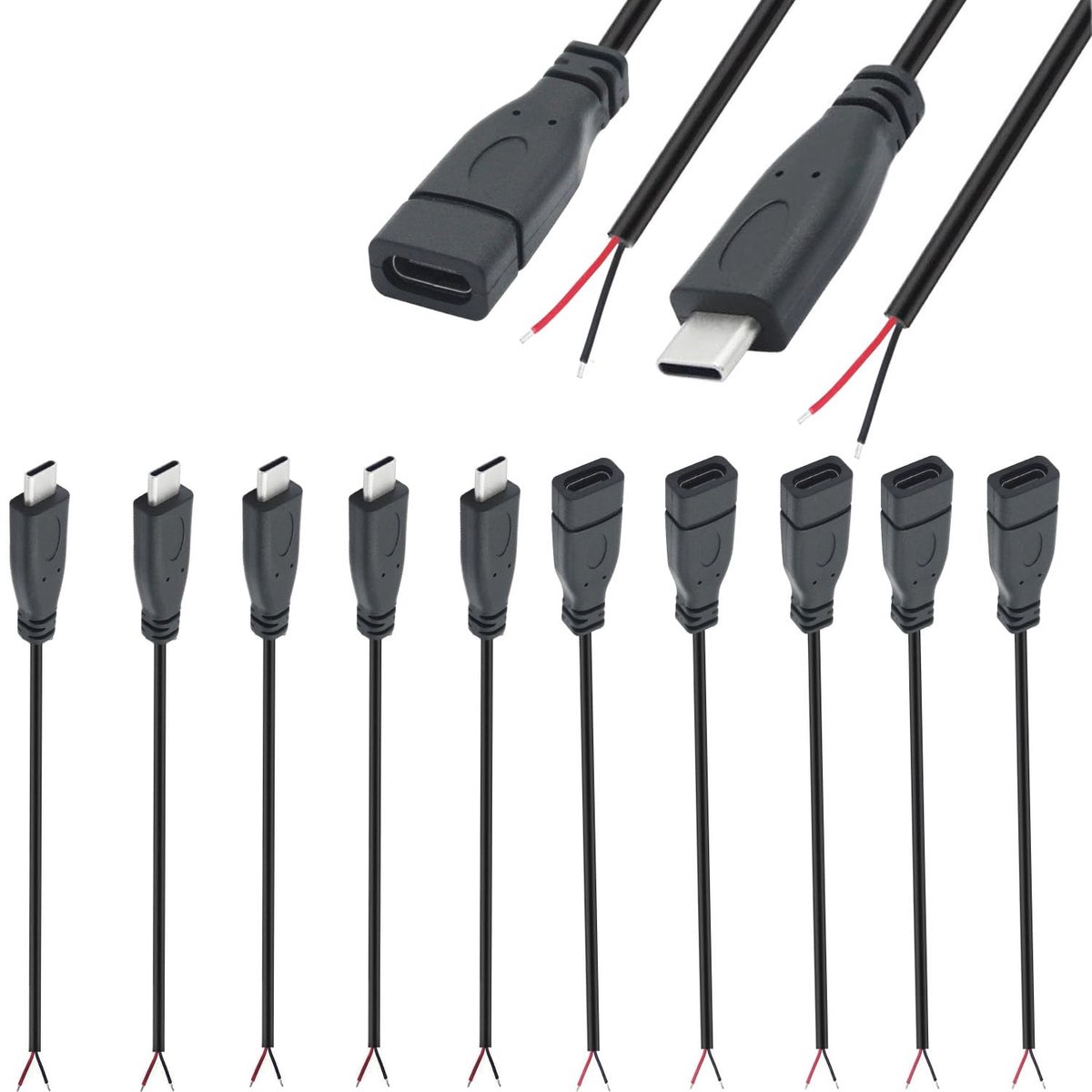 10 PCS USB Type-C Connector, 22 AWG 12 V 3 A USB Plug, 2 Pin Clear Cable, Solder Connector, USB C Extension Cable, for - ShopVlot