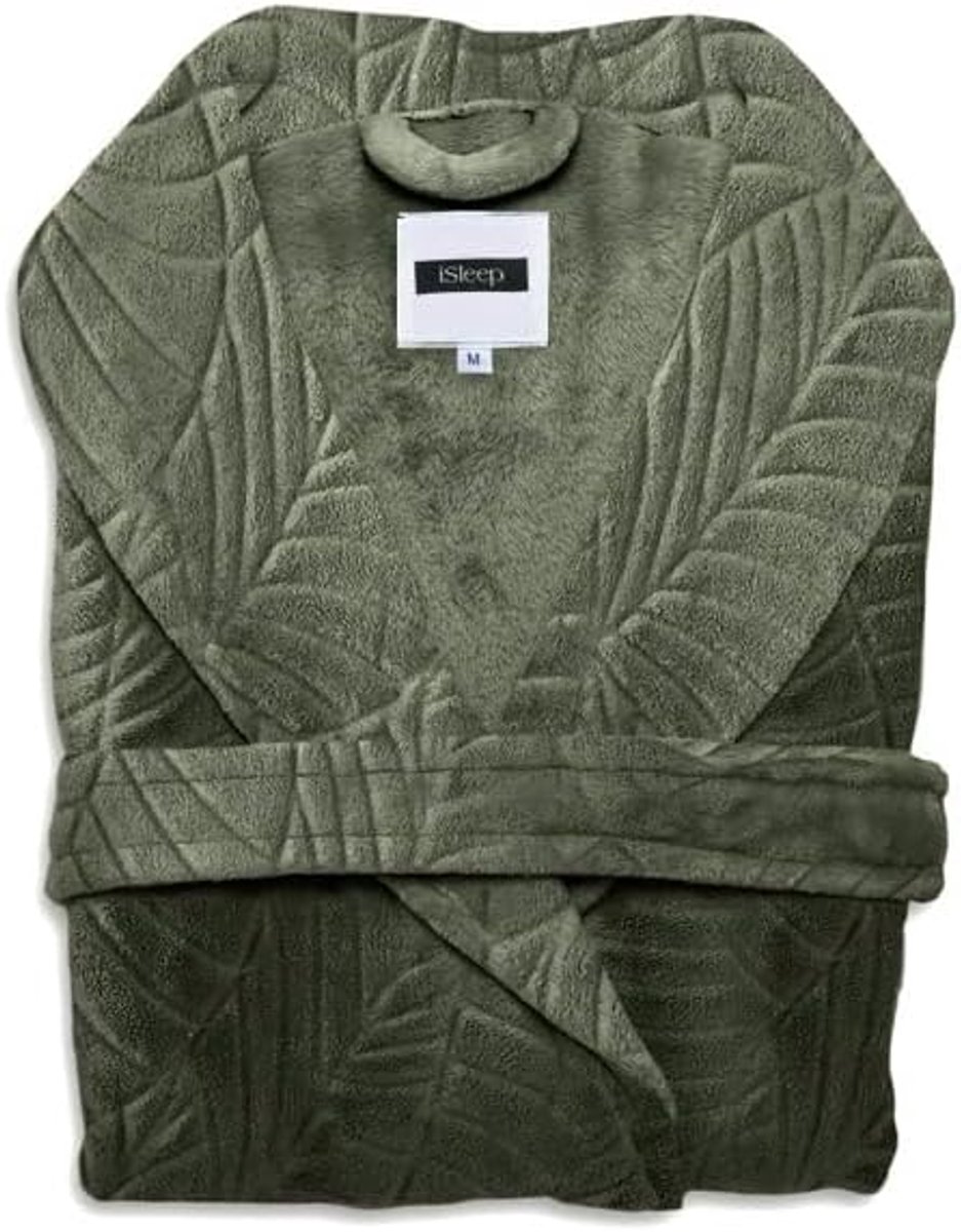 iSleep Bathrobe Leaf, Olive Green, Fleece, Women and Men, S-M-L-XL - ShopVlot