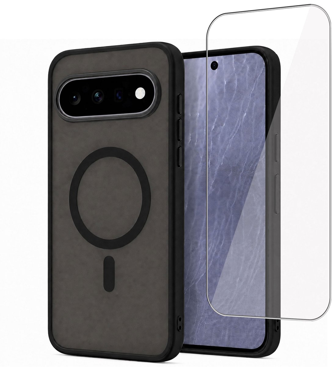 Hoesje + Screenprotector geschikt voor Google Pixel 11 / 11 Pro Hoesje - Shock Proof Case geschikt voor Magsafe - Magnetisch - Gehard Glas- Zwart