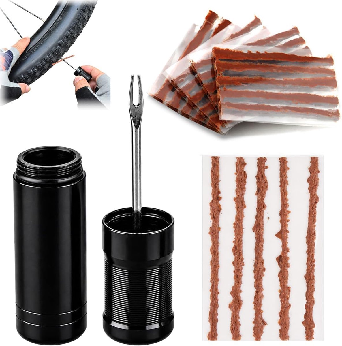 Binnenband reparatieset voor fietsbanden, eenvoudig te monteren op het stuur, vorkboor inclusief 20 plakstrips, voor - ShopVlot