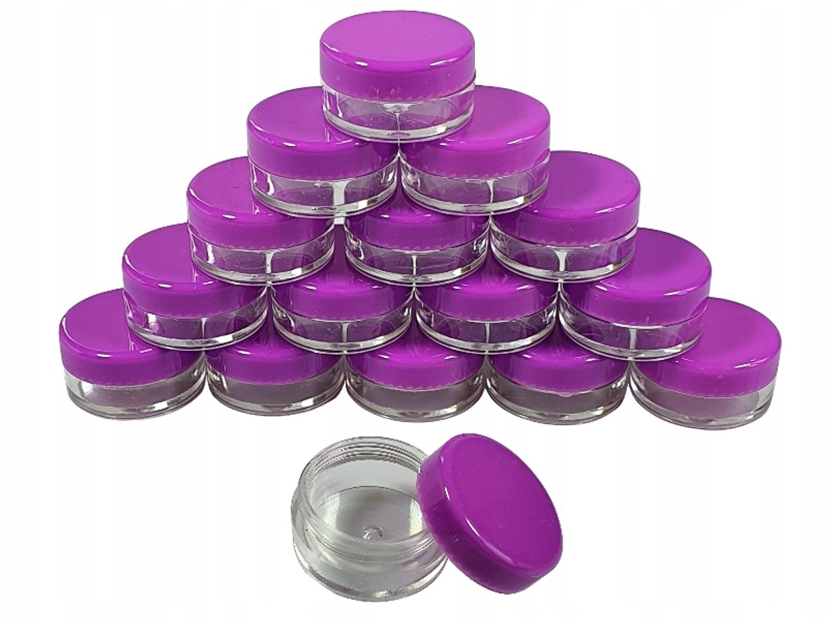 100x Potjes 5ml voor Nail Art - Transparant met Paarse Dop