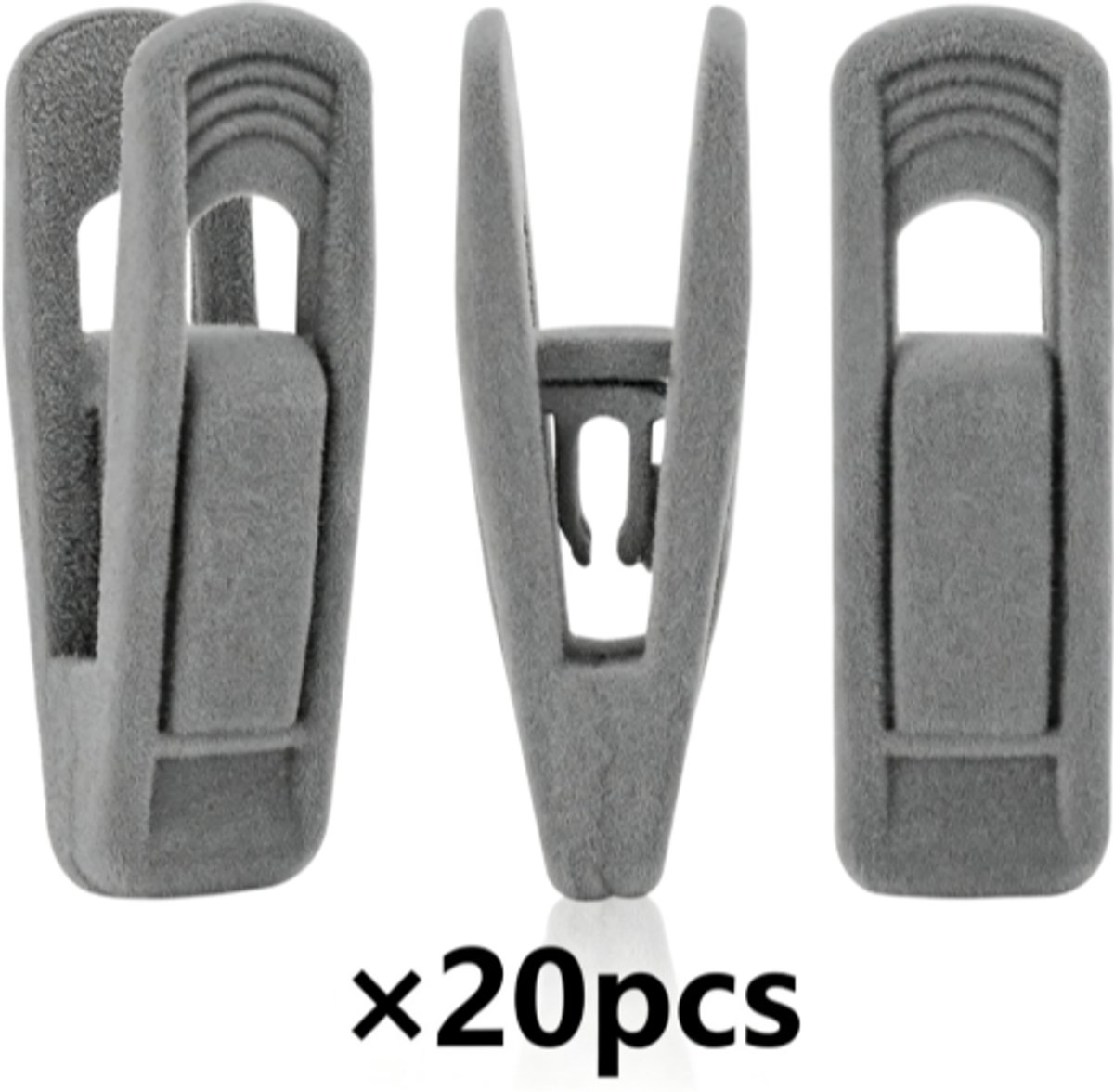 Kledinghangerclips - Broekclips - Stevige en duurzame vingerclips - Gemaakt van plantaardig vliesmateriaal - Laat geen sporen achter - Antislip - Grijs - Verpakking van 20 stuks