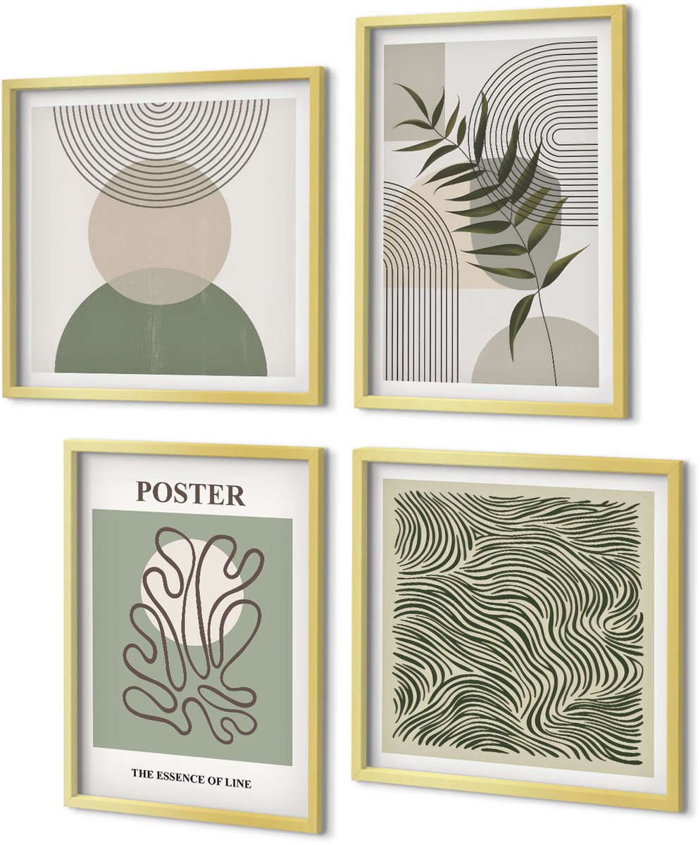 Coloray 4-Delige Schilderij Set - Geometrische abstracte botanische patronen poster - 40 x 40 cm en 40 x 60 cm - Muurdecoratie - Decoratieve Schilderijen - Wohnzimmer - Moderne Wanddecoratie
