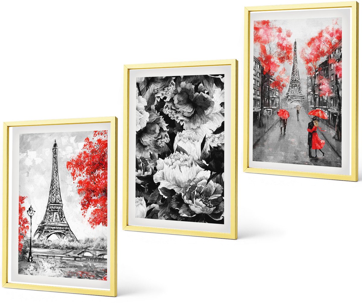 Coloray 3-Delige Schilderij Set - Definitie Van Italiaanse Ontbijtkoffiebonen - 40 x 40 cm En 40 x 60 cm - Muurdecoratie - Interieur Decoratie