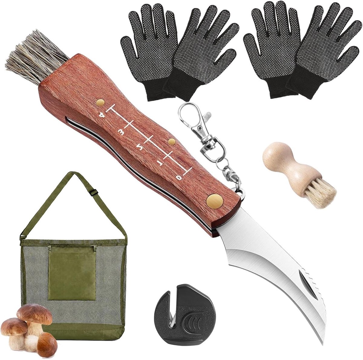 Paddenstoelmessenset met borstel en tas, paddenstoelmes van - ShopVlot
