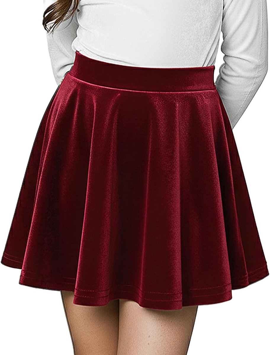 Spring&Gege Girls Velvet Skater Skirt, Basic Ankle Color Elasticity, Medium Length For School Uniform, Winter Clothing - ShopVlot