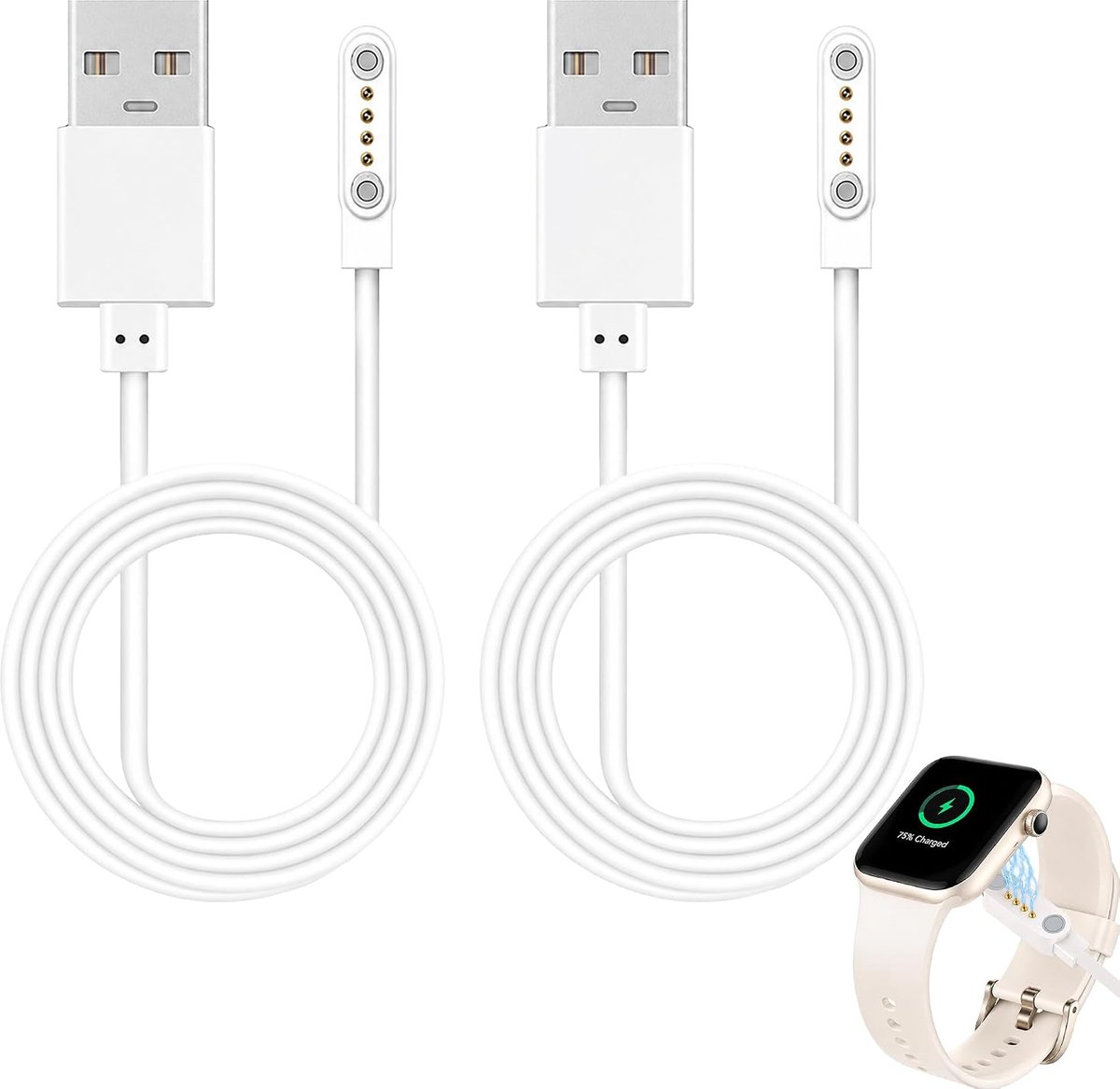 Eenvoudig opladen in het dagelijks leven met 4-polige magnetische oplaadkabel, 2 stuks USB-A-kabels, witte koperen - ShopVlot