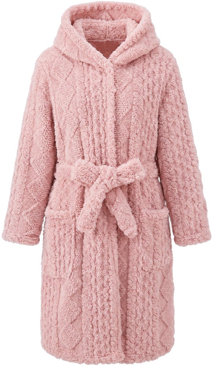 JiAmy Kinderbadjas met capuchon, fleece, ochtendjas voor jongens en meisjes, roze, 10-12 Jaar - ShopVlot