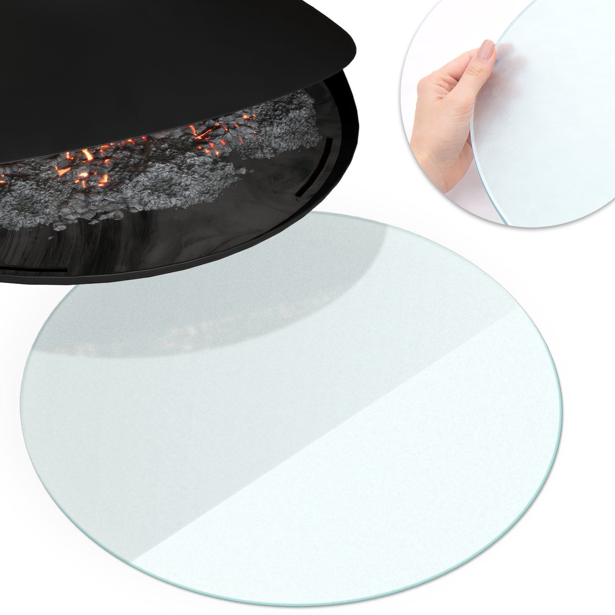 Wallfluent - Kachel vloerplaat - fi60cm - Halftransparant Rond - Plaat voor onder kachel - Vloerbescherming
