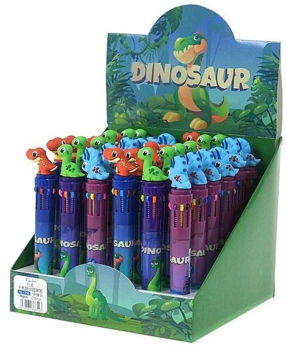 Multicolor Pen met Dino, 10 Kleuren, 15cm