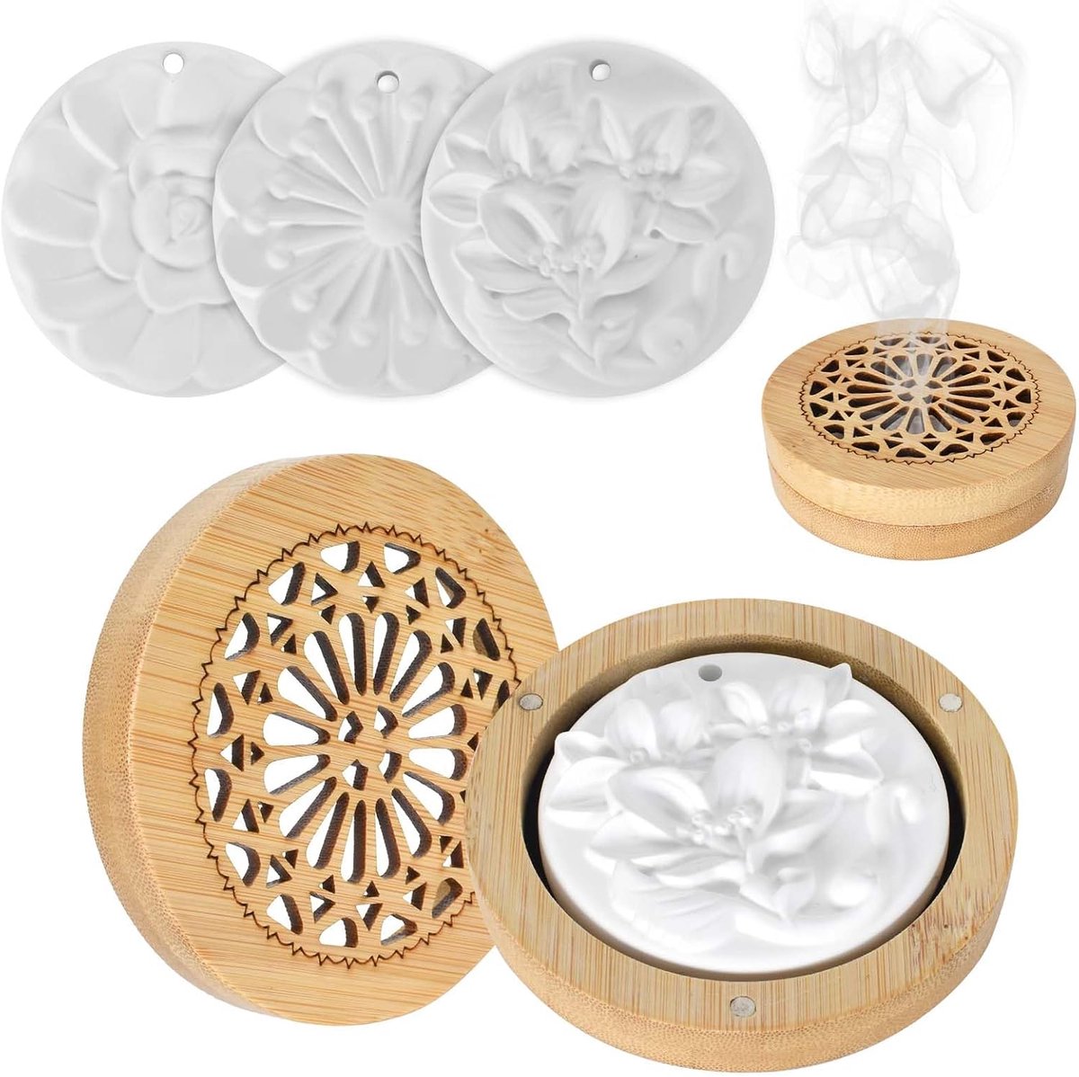 3 stuks diffuser voor etherische oliën met geursteen, diffuser voor etherische oliën met houten rookbox - ShopVlot