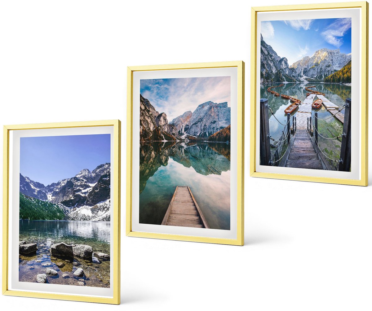 Coloray 3-Delige Schilderij Set - Bergen Met Een Waterval, Vogels In Vlucht En Kleurrijke Bloemen - 40 x 40 cm En 40 x 60 cm - Stijlvolle Muurdecoratie - Slaapkamer
