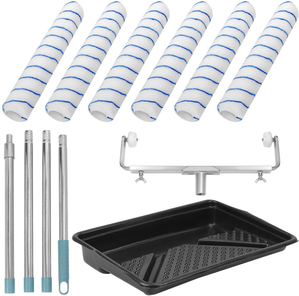 Famanu – Grote verfrollerset van 45 cm met verstelbaar frame van 30-50 cm, 6 wielen, afneembare stang tot 160 cm en grote verfbak, complete set voor muren en plafonds